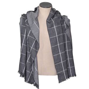 Banana Republic Extra Fine Merino Wool Plaid Scarf One Size Gray Wide Fringed